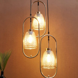 JS-VP M-211-3LP Cluster hanging Lights 3xE27 Mild Steel & Glass Material Gold & Champaign Finish