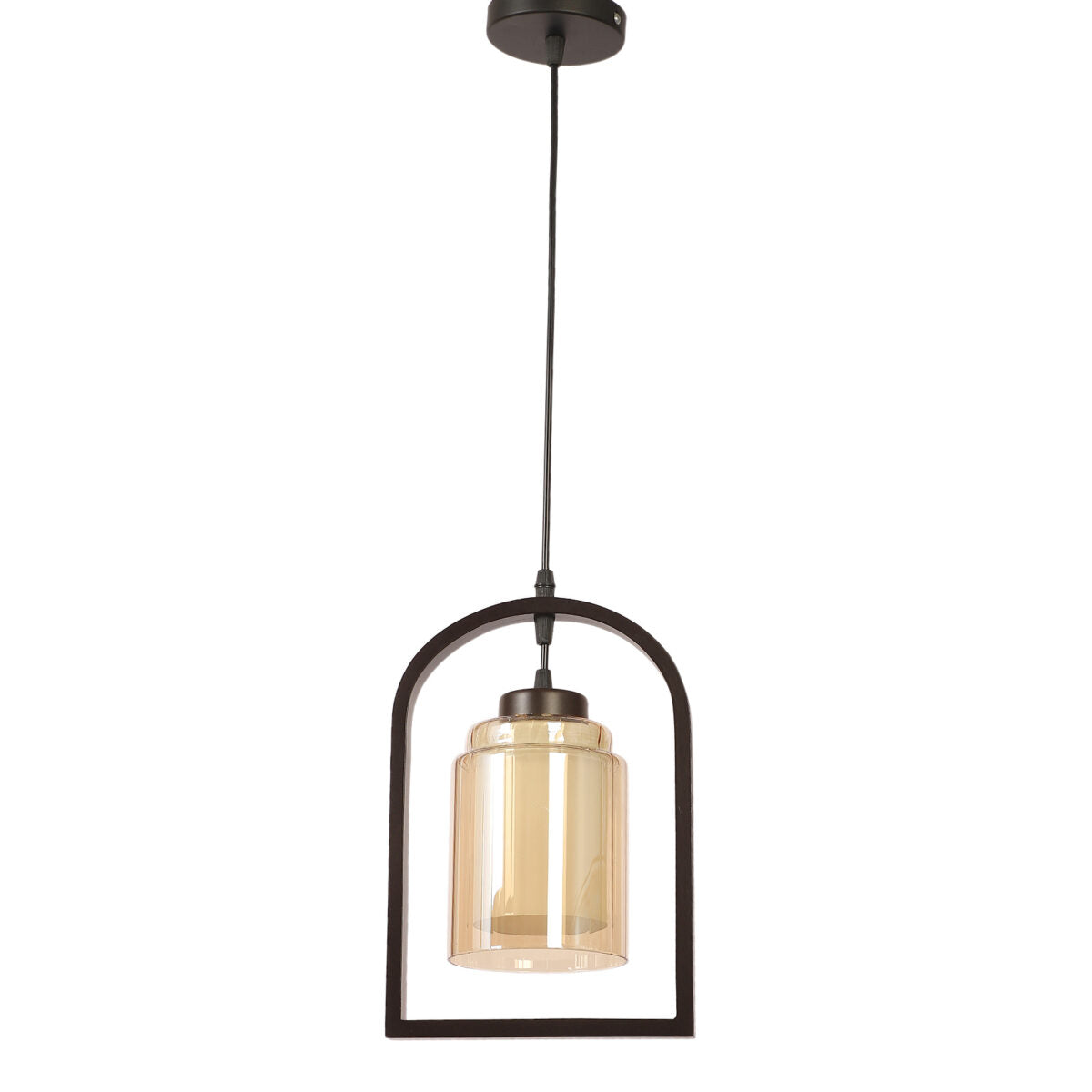 JS-VP M-202-1LP Glass Hanging Lights 1xE27 Mild Steel, Wood & Glass Material Brown & Champaign Finish