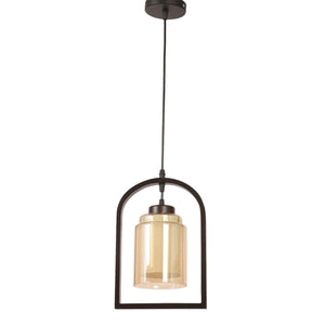 JS-VP M-202-1LP Glass Hanging Lights 1xE27 Mild Steel, Wood & Glass Material Brown & Champaign Finish