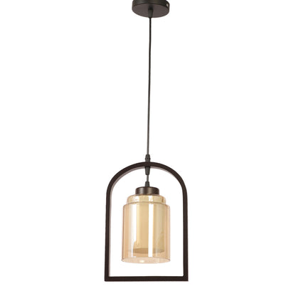 JS-VP M-202-1LP Glass Hanging Lights 1xE27 Mild Steel, Wood & Glass Material Brown & Champaign Finish