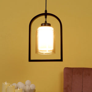 JS-VP M-202-1LP Glass Hanging Lights 1xE27 Mild Steel, Wood & Glass Material Brown & Champaign Finish