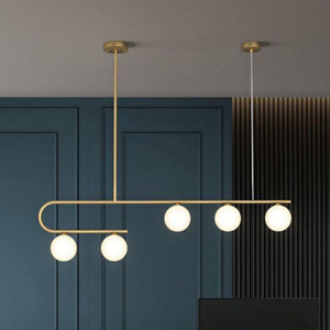 JS-VP M-224-6LP Rectangular Hanging Lights 5xE27 Mild Steel & Glass Material Antique Gold & White Finish