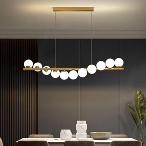 JS-VP M-225-11LP Rectangular Hanging Lights 11xE27 Mild Steel & Glass Material Antique Gold & White Finish