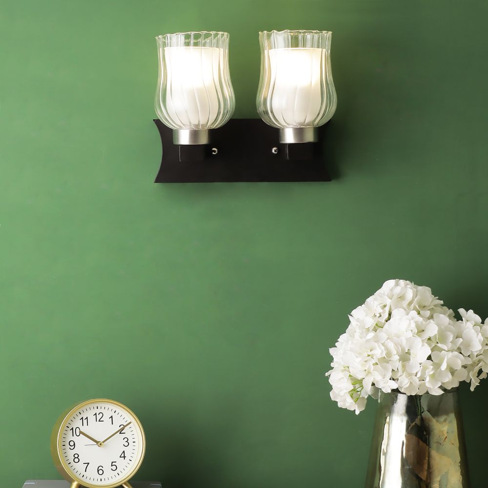 Black Wall Light White Glass - S-132-1W - Included Bulb