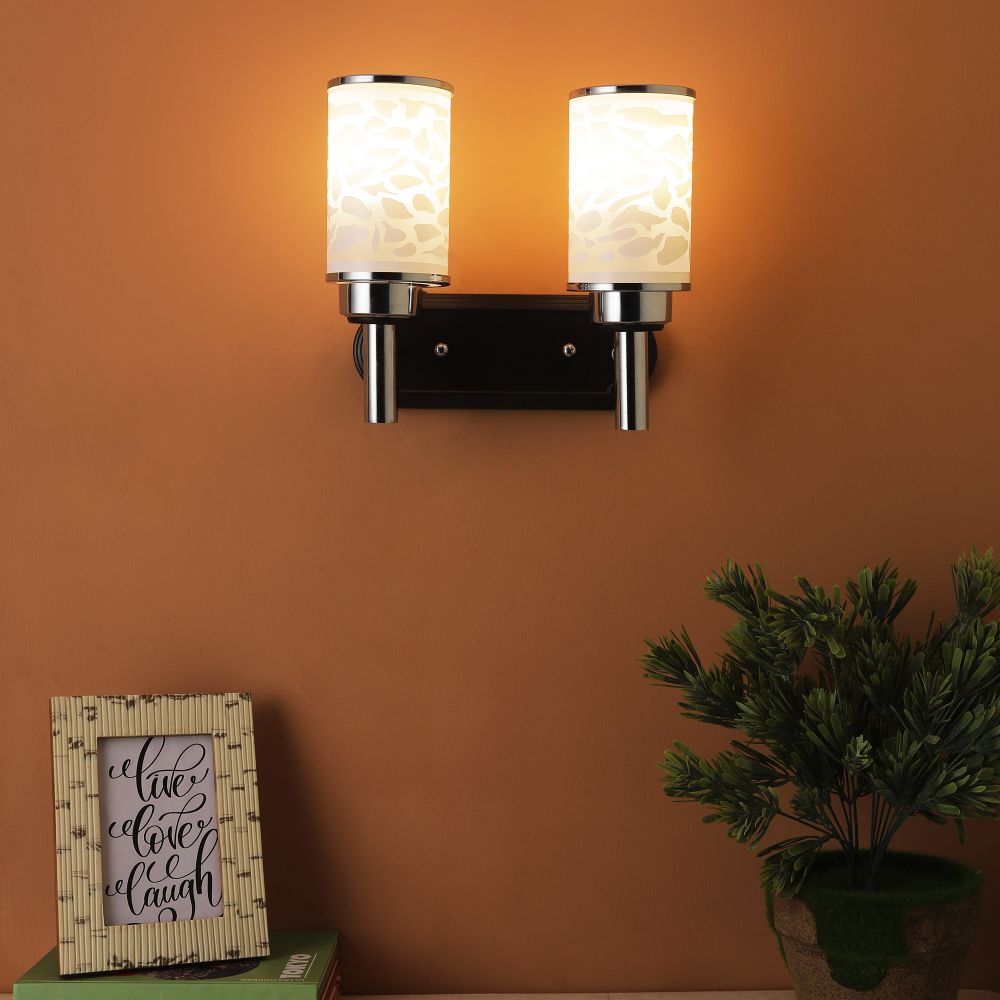 Silver Wall Light White Glass - A-15-2W - Included Bulb