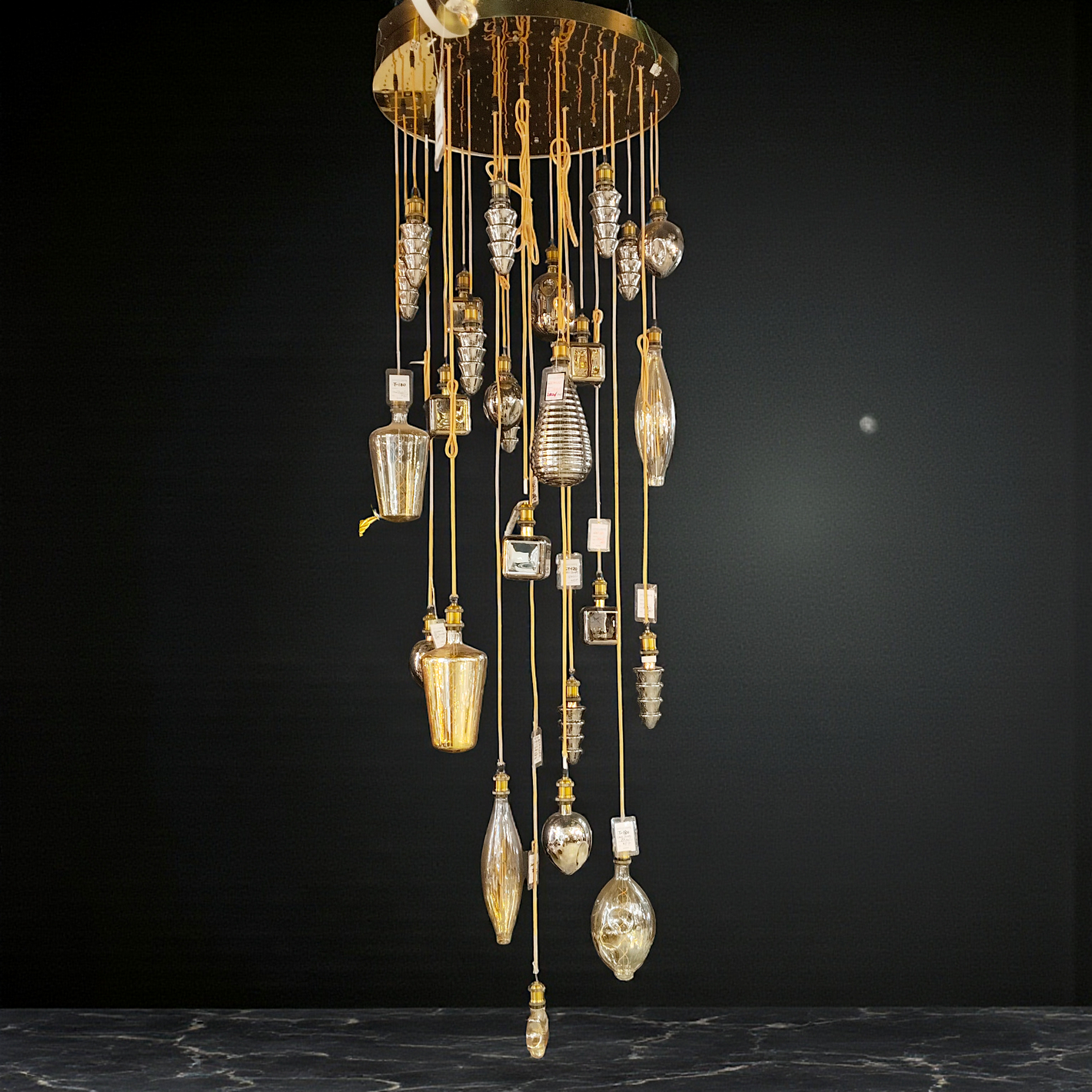 Luxe Multi-Shape Smoky Glass Cluster Chandelier | Modern Ceiling Hanging Light for Living Room, Dining & Double Height Area