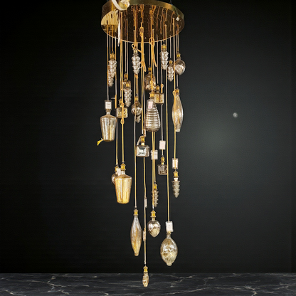 Luxe Multi-Shape Smoky Glass Cluster Chandelier | Modern Ceiling Hanging Light for Living Room, Dining & Double Height Area