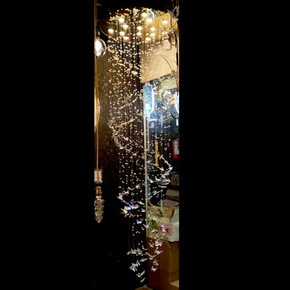 Butterfly Crystal Cascade Chandelier | Decorative Hanging Light for Living Room, Staircase & Double-Height Ceilings