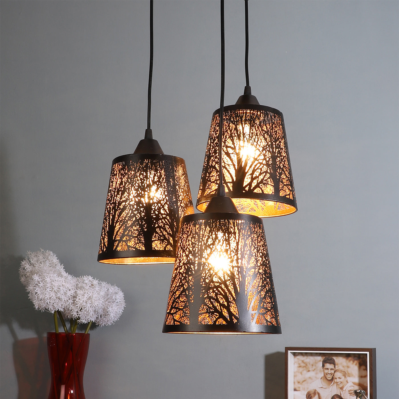 Black Metal Hanging Light - LASER-HL-3LP-BK - Included Bulb