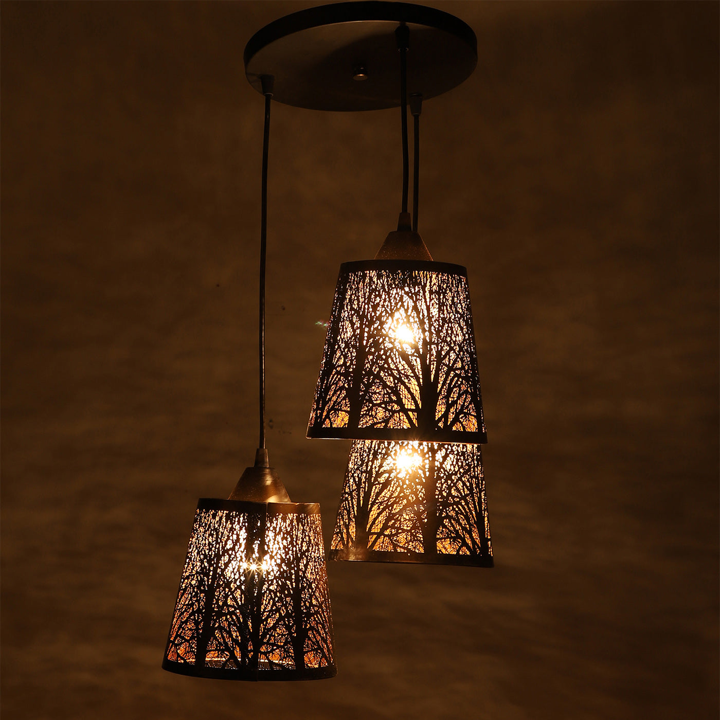 Black Metal Hanging Light - LASER-HL-3LP-BK - Included Bulb