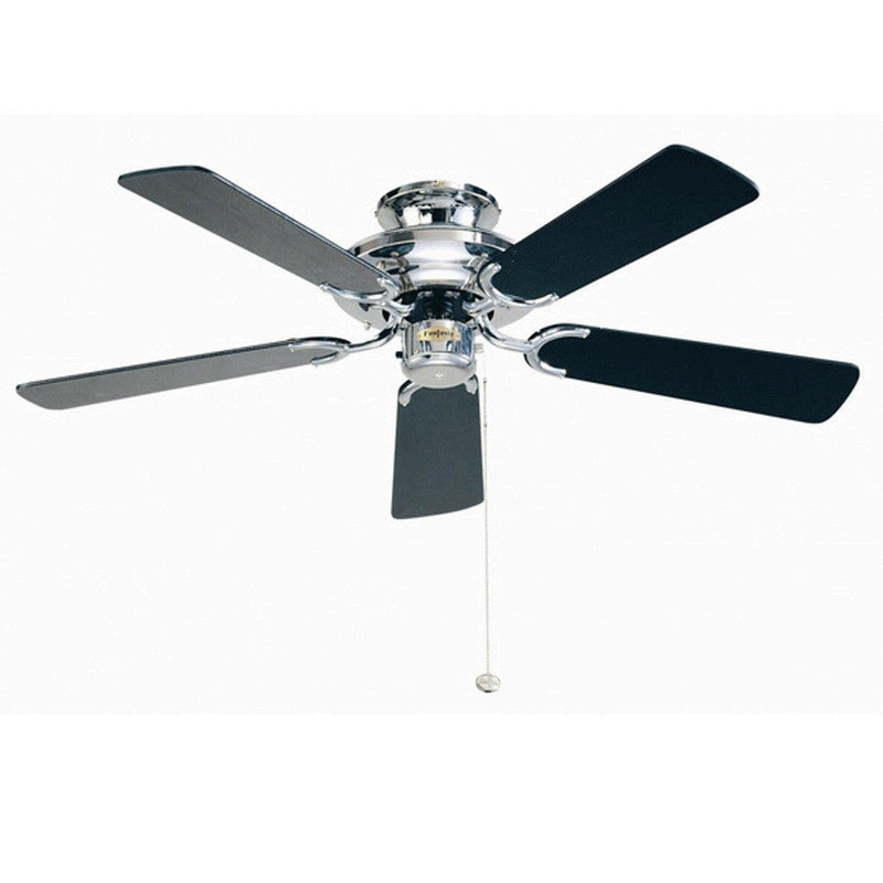 JS-LXR CLassic AC 42" Designer Fan with Light 1135 Chrome Black Body & 5 Chrome Black Blades