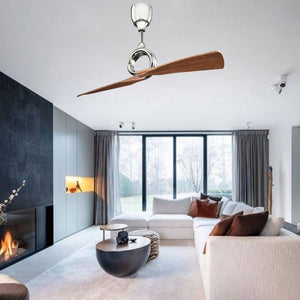 JS-LXR Modern BLDC 54" Designer Fan 9068 Polished Nickel Body & 2 Walnut Walnut Finish ABS Blades