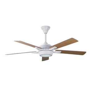 JS-LXR Modern BLDC 52" Designer Fan with Light AA0008 White Body & 5 Maple Maple+White Blades