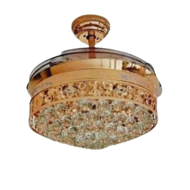 JS-LXR Crystal BLDC 42" Chandelier Fan AA0016 Gold Body & 4 Clear ABS Retractable Blades