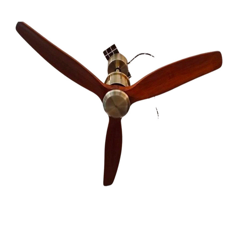 JS-LXR Modern AC 52" Designer Fan AA0027 Antique Brass Body & 3 Antique Brass Solid Wooden Blades