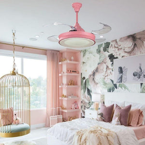 JS-LXR Modern BLDC 42" Chandelier Fan AA0032 Pink Body & 4 Clear ABS Retractable Blades