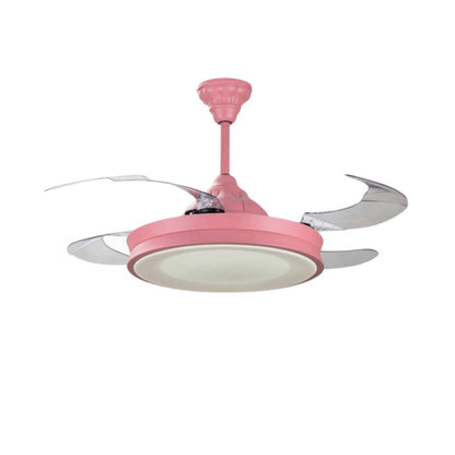 JS-LXR Modern BLDC 42" Chandelier Fan AA0032 Pink Body & 4 Clear ABS Retractable Blades
