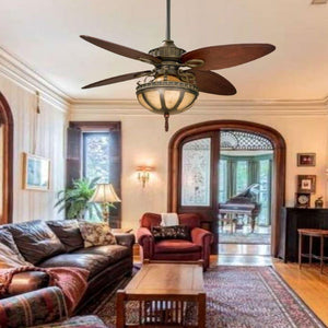 JS-LXR CLassic AC 60" Chandelier Fan FA0068 Bronze Body & 4 Walnut Solid Wooden Blades