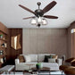 JS-LXR Tropical AC 52" Chandelier Fan SLR0015 Matt Black Body & 4 Walnut Wooden Blades