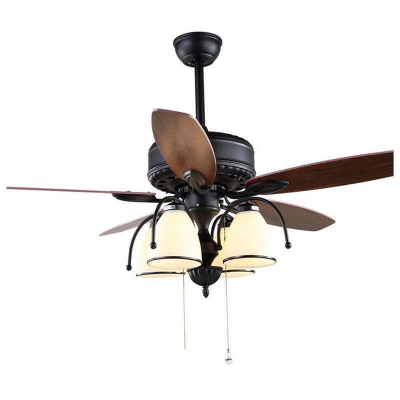 JS-LXR Tropical AC 52" Chandelier Fan SLR0015 Matt Black Body & 4 Walnut Wooden Blades