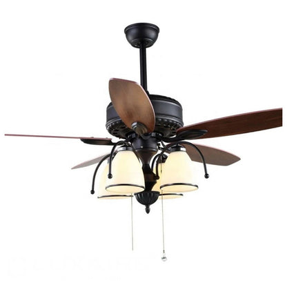 JS-LXR Tropical AC 52" Chandelier Fan SLR0015 Matt Black Body & 4 Walnut Wooden Blades