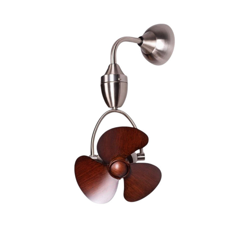 JS-LXR Modern BLDC 16" Designer Wall Fan SX0002 Silver Body & 3 Walnut ABS Blades