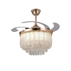 JS-LXR Crystal BLDC 42" Chandelier Fan SX0008 Gold Body & 4 Clear ABS Retractable Blades