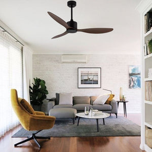 JS-LXR Modern AC 52" Designer Fan VG0006B Matt Black Body & 3 Walnut Wooden Blades