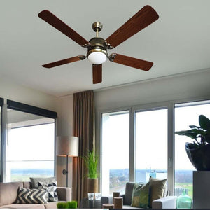 JS-LXR Wooden BLDC 56" Designer Fan with Light VG0037 Antique Brass Body & 5 Walnut Wooden Blades