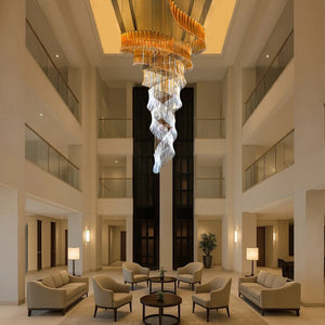 Velora Spiral Atrium Light – Luxury Duplex Crystal Chandelier