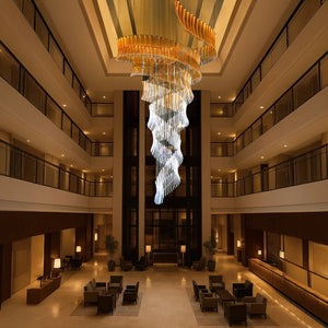 Velora Spiral Atrium Light – Luxury Duplex Crystal Chandelier