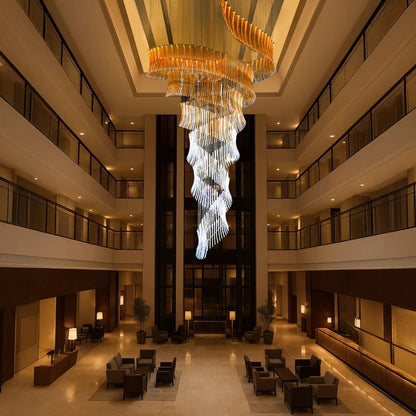 Velora Spiral Atrium Light – Luxury Duplex Crystal Chandelier
