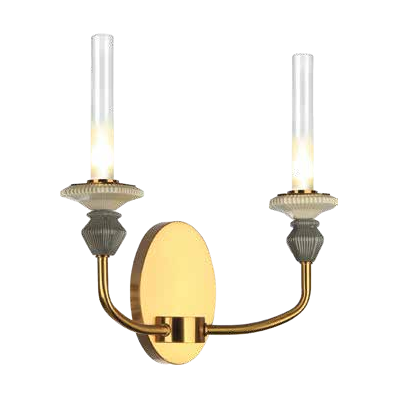 JS-SBL PS-10-277 Brass & Grey & Beige Candle Arm Wall Light