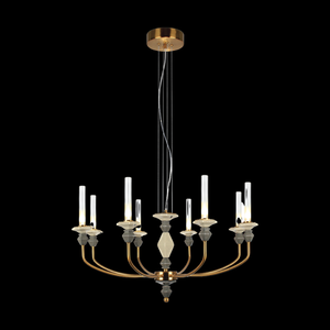 JS-SBL PS-10-278 Brass & Grey & Beige Candle Arm Chandeliers