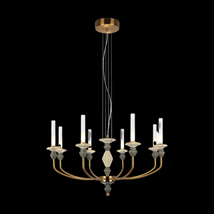 JS-SBL PS-10-278 Brass & Grey & Beige Candle Arm Chandeliers