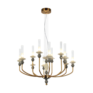 JS-SBL PS-10-279 Brass & Grey & Beige Candle Arm Chandeliers