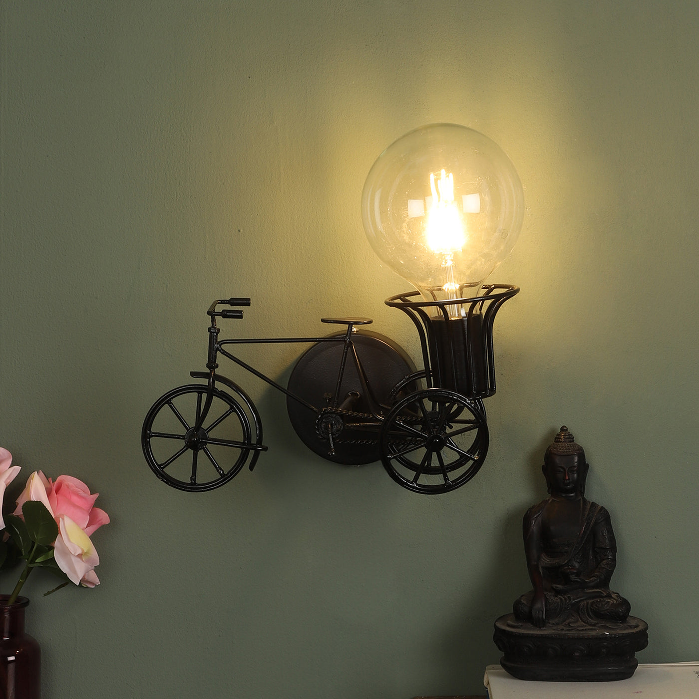 Black Metal Wall Light - RIKSHA-WALL-SMALL - Included Bulb