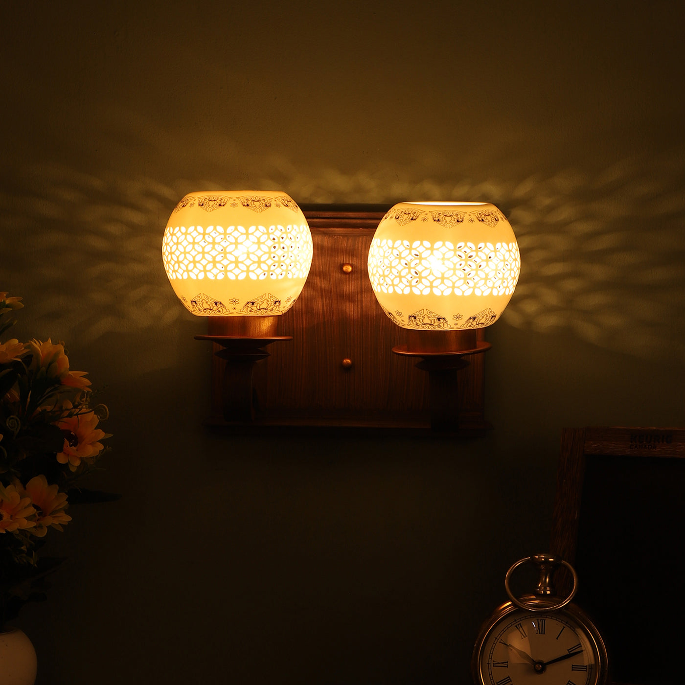 wooden Wood Wall Light - S-208A-2W - Included Bulb