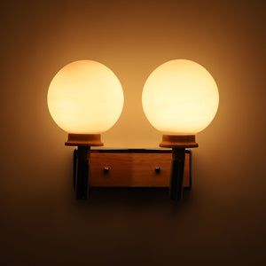 wooden Metal Wall Light - S-239-2W - Included Bulb