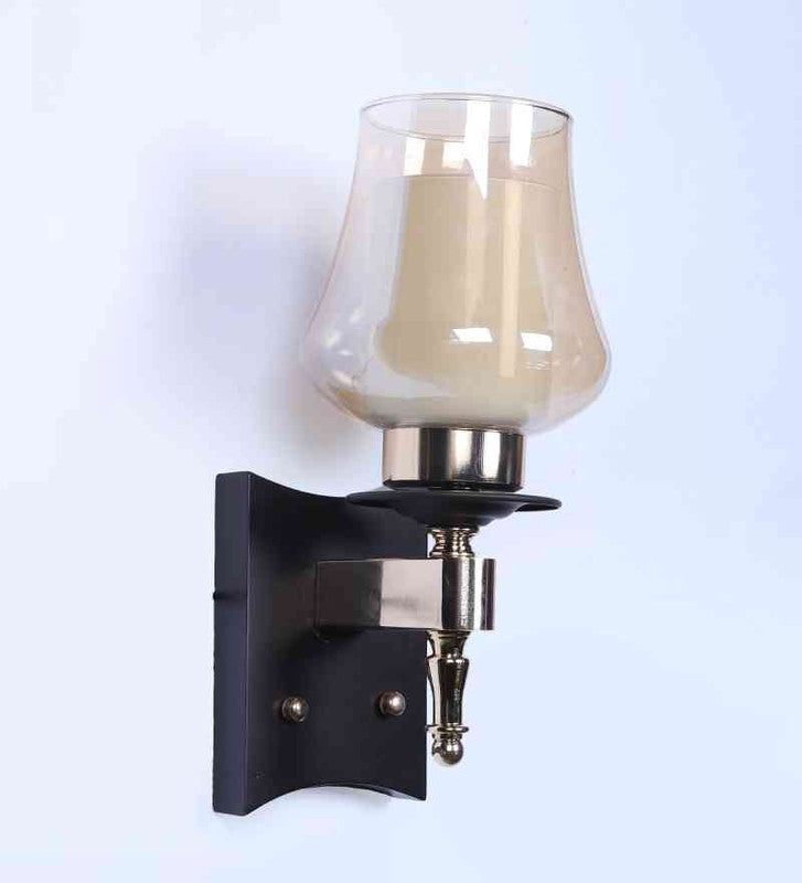 ELIANTE Veyra Modern Classic Wall Light | Gold and Brown Iron with Glass Shade | E27 Holder | Decorative Light for Living Room, Bedroom | LED Lamp Included | 3 Years Warranty