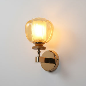 Gold Round Glass Wall Light for Bedroom, Living Room & Hallway | Classic Metal Frame Wall Lamp | 3 Years Warranty | Free Bulb