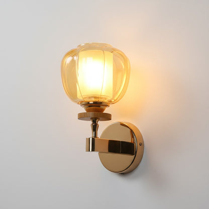 Gold Round Glass Wall Light for Bedroom, Living Room & Hallway | Classic Metal Frame Wall Lamp | 3 Years Warranty | Free Bulb