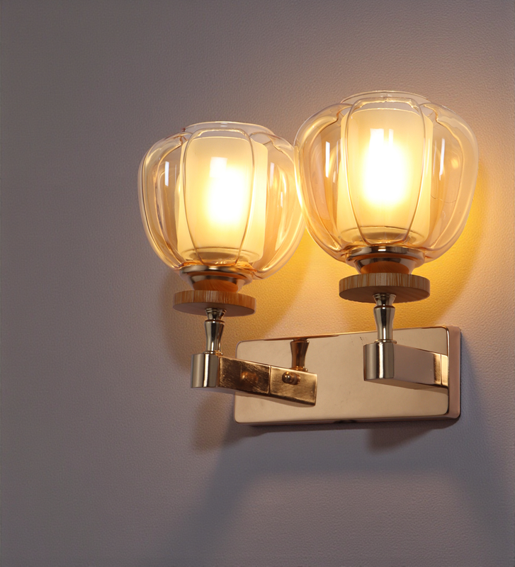 Double Glass Wall Light in Gold Finish | Elegant Twin Wall Lamp for Bedroom & Living Room | 3 Years Warranty | Free Bulb