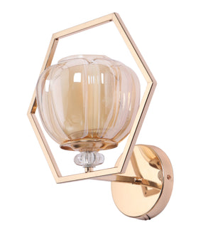 Hexagon Frame Glass Wall Light | Designer Gold Metal Wall Lamp for Bedroom & Dining Room | 3 Years Warranty | Free Bulb