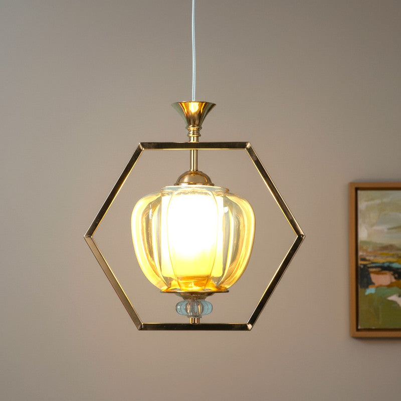 Hexora Modern Glass Hanging Light for Living Room & Dining Area | Metal Ceiling Lamp with Elegant Glass Shade | 3 Years Warranty | Free Bulb