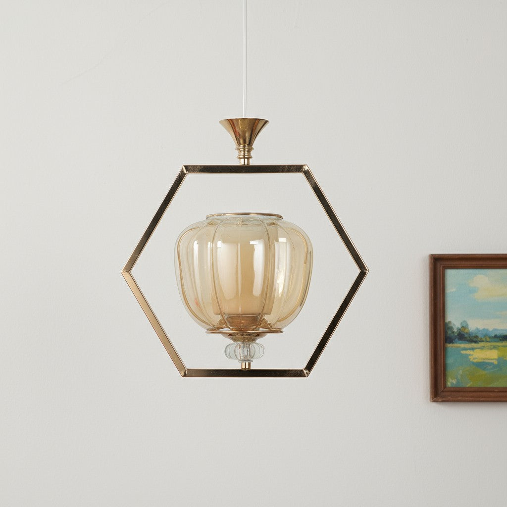 Hexora Modern Glass Hanging Light for Living Room & Dining Area | Metal Ceiling Lamp with Elegant Glass Shade | 3 Years Warranty | Free Bulb