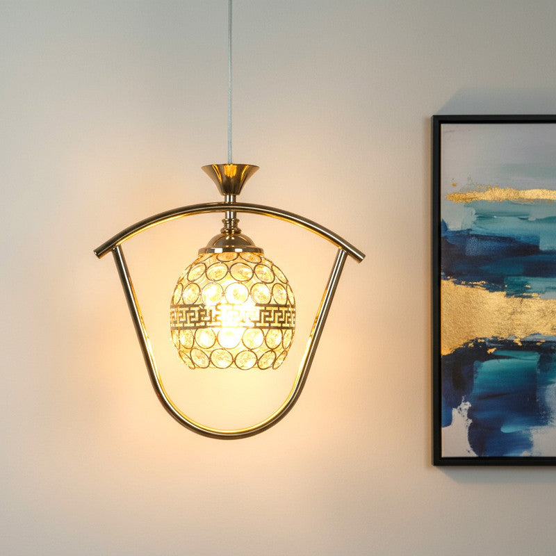 Crystaline Modern Glass Hanging Light for Living Room & Dining Area | Metal Ceiling Lamp with Elegant Glass Shade | 3 Years Warranty | Free Bulb