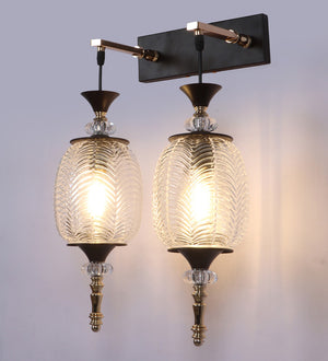 Double Antique Glass Wall Light | Luxury Metal Body Wall Lamp for Bedroom & Hallway | 3 Years Warranty | Free Bulb