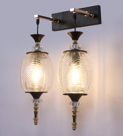 Double Antique Glass Wall Light | Luxury Metal Body Wall Lamp for Bedroom & Hallway | 3 Years Warranty | Free Bulb