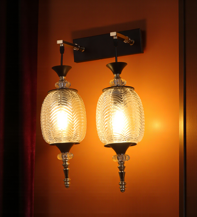 Double Antique Glass Wall Light | Luxury Metal Body Wall Lamp for Bedroom & Hallway | 3 Years Warranty | Free Bulb